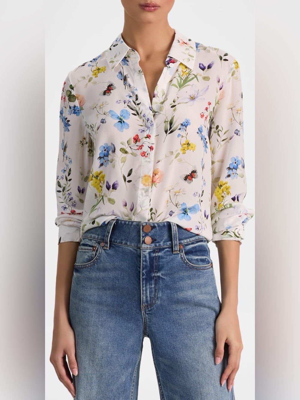 Alice + Olivia Twisting Vines Willa Placket Top